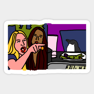 Penguin with Woman Yelling at a Cat Meme Sticker